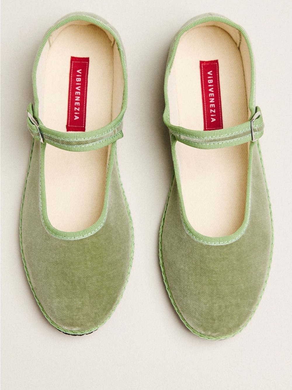 ViBi VENEZIA Salvia Sage Green Velvet Mary Jane Flats